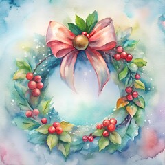 christmas wreath , watercolor style
