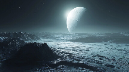 Ethereal Lunar Landscape Under Bright Celestial Body at Night