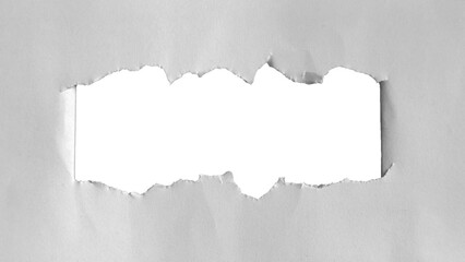 Horizontal light gray paper, revealing a smooth, transparent space in the center. Edges torn paper...