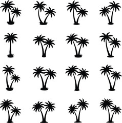 Black tropical palm tree silhouette vector set illustration of nature elements