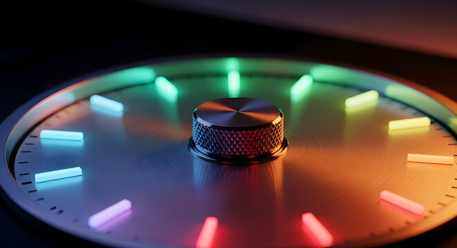 Modern Rotary Control Knob with Glowing RGB Spectrum Lights and Metallic Finish