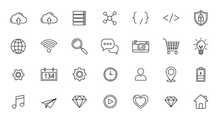 Icon set for design material and graphic resource UI and UX such as travelling, music, business etc.
