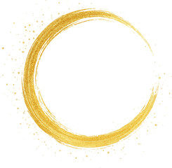 手描きのブラシ　ゴールド　丸いフレーム