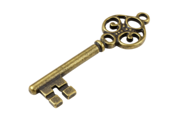 Isolated Decorative Antique Key, Old-Fashioned Vintage-Style Ornament with Intricate Design