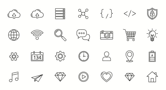 Icon set for design material and graphic resource UI and UX such as travelling, music, business etc.