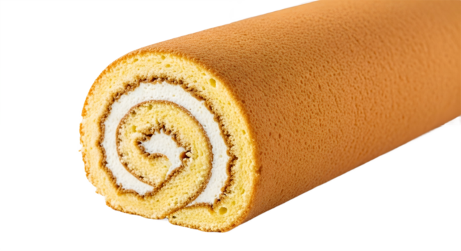 A delectable swiss roll cake with cream filling on transparent background, png