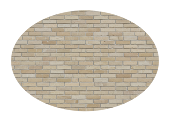 Isolated beige brick wall, decorative cladding with rectangular bricks and cement joints