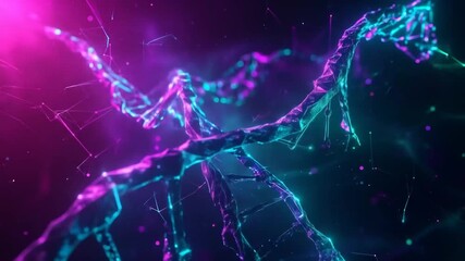 Abstract DNA Strand Visualization with Pink and Teal Lights - Powered by Adobe