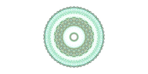 A digitally created kaleidoscope image with circular patterns and a central dark square