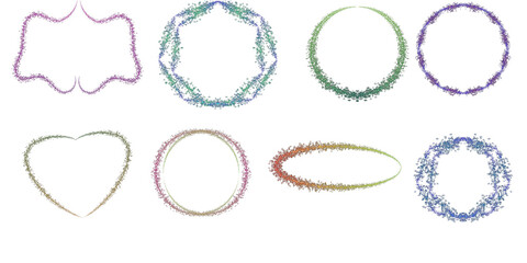 Eight glittery frames of various shapes including circle heart and rectangle on a transparent background
