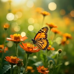 The vivid scene of butterflies in the flowers