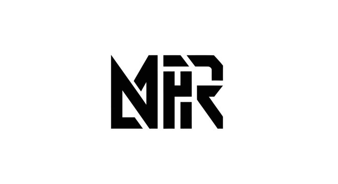 Abstract design of initial letters MHR logo in black, geometric shapes and futuristic look, for