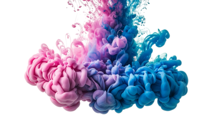 Colorful ink cloud swirling and dissolving in water isolated on transparent background