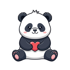 Obraz premium Cute Baby Panda Holding Red Heart Mascot Cartoon Illustration