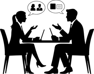 Fototapeta premium Man and a woman at a table negotiating silhouette vector illustration