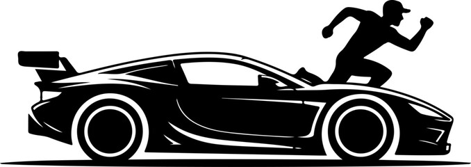 Car Racer Man Silhouette Vector illustration