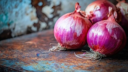 Close Up of Fresh Organic Red Onions Displaying Texture