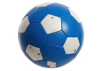 Isolated Soccer Ball with Blue and White Pentagons for Team Sports and Recreation Ballgames