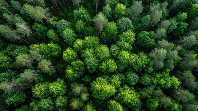 A lush green forest with many trees and a few bushes. The forest is full of life and is a beautiful sight to behold