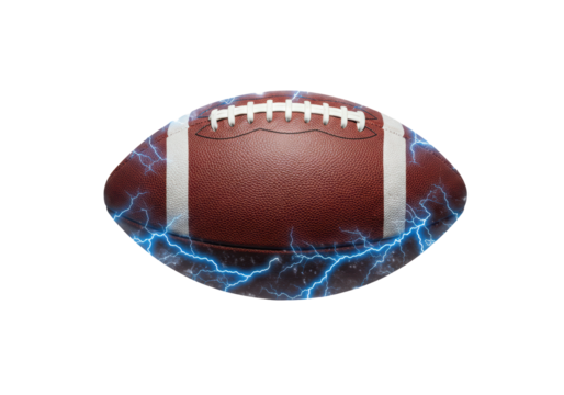 Isolated sports football, power lightning strikes, dynamic energy, game concept, design element