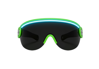 Isolated neon green and dark shade sunglasses for cycling or sport, sporty eye protection