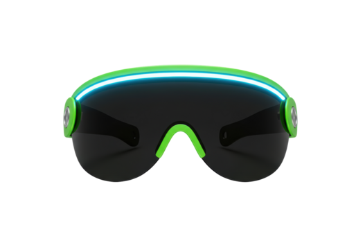 Isolated neon green and dark shade sunglasses for cycling or sport, sporty eye protection