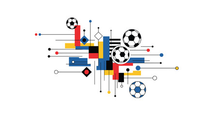 Modern soccer design with geometric shapes, vibrant colors, and dynamic movement for sports marketing, social media, and advertising campaigns