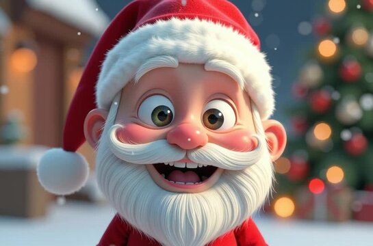 portrait of cartoon Santa Claus with a red nose smiling, New Year, Christmas	