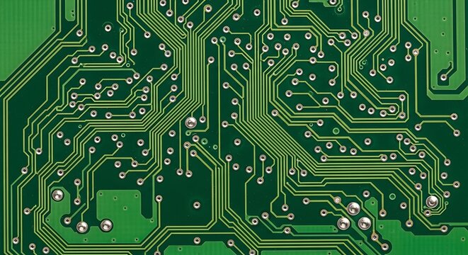 Intricate green circuit board macro detail abstract technology network pattern close-up