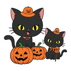 Funny Cat Family Character Vector Art for Halloween Design