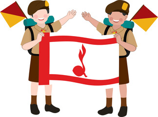 Scouts Holding Indonesian Scouts Flag Illustration