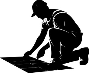 tiler laying tiles on the floor silhouette Vector illustration