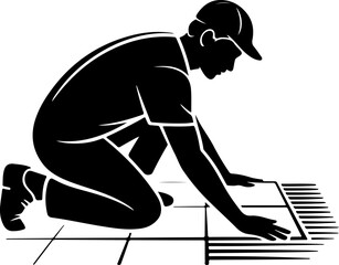 tiler laying tiles on the floor silhouette Vector illustration