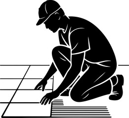 tiler laying tiles on the floor silhouette Vector illustration