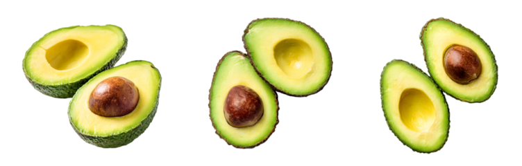 Halved Avocados Displaying Freshness and Nutritional Value on White Background.
