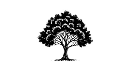 Majestic tree silhouette evoking nature's resilience and growth, perfect for branding, logo design, or eco-friendly projects, a timeless symbol of strength and environmental awareness