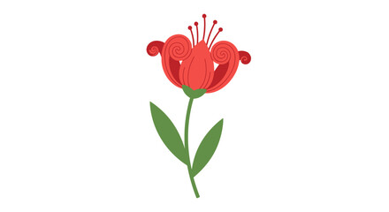 Obraz premium A delicate red flower with swirling petals and a long green stem.