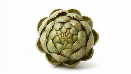Fototapeta premium Isolated artichoke with detailed texture and natural green tones on a pure white background. Ideal for food photography, organic market visuals, and healthy ingredient concepts.