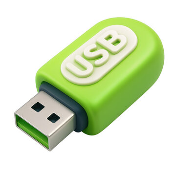 Green USB Flash Drive &ndash; 3D Modern Tech Memory Stick Icon