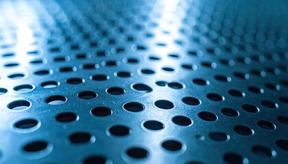 Blue Perforated Metal Texture with Airy Dots and Soft Bokeh