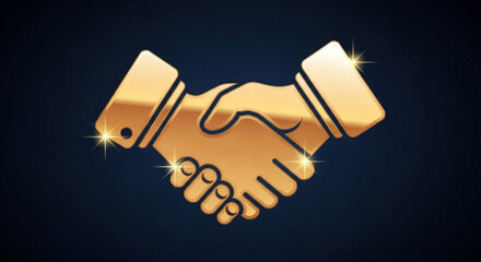 Golden handshake icon isolated on dark blue background business partnership agreement concept symbol of a successful deal vector illustration