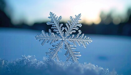 Detailed Macro Snowflake in Winter Setting