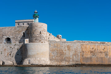 Castello Maniace fortress in Syracuse, Sicily, seen from the Mediterranean Sea