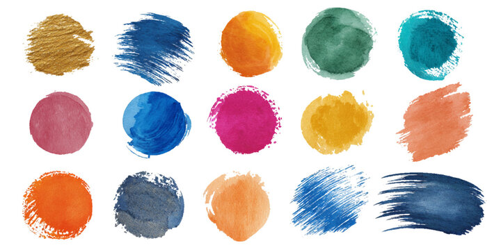 Big watercolor ink splash bundle frame with colorful paint splatter and brush set background texture .hand drawn freehand vector elements for splotchy brush stroke .