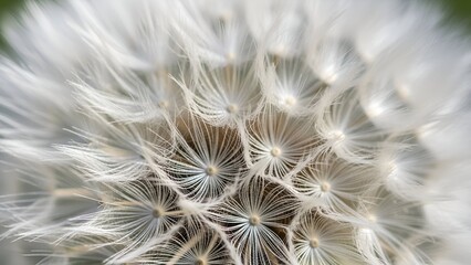 Fototapeta premium Close Up of Dandelion Seed Head with Delicate White Fluffs on Dark Background