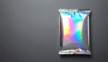 Iridescent Foil Packaging on Gray Background