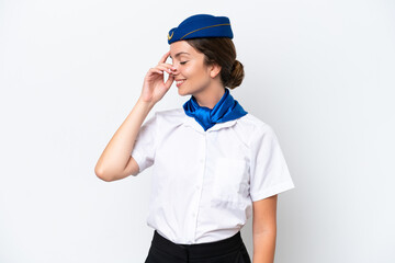 Airplane stewardess caucasian woman isolated on white background laughing