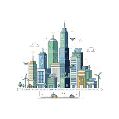 Obraz premium Cityscape of Future: Futuristic metropolis with sleek, modern skyscrapers powered by renewable energy, symbolizing sustainable urban development and technological advancement.