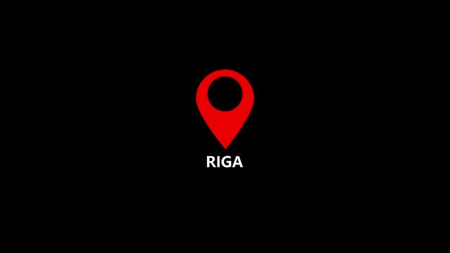 location of the city of Riga ,the name of the place with the location has been displayed, sign animated with alpha channel 4k video GPS location tracking icon .