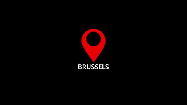 location of the city of Brussels ,the name of the place with the location has been displayed, sign animated with alpha channel 4k video GPS location tracking icon .